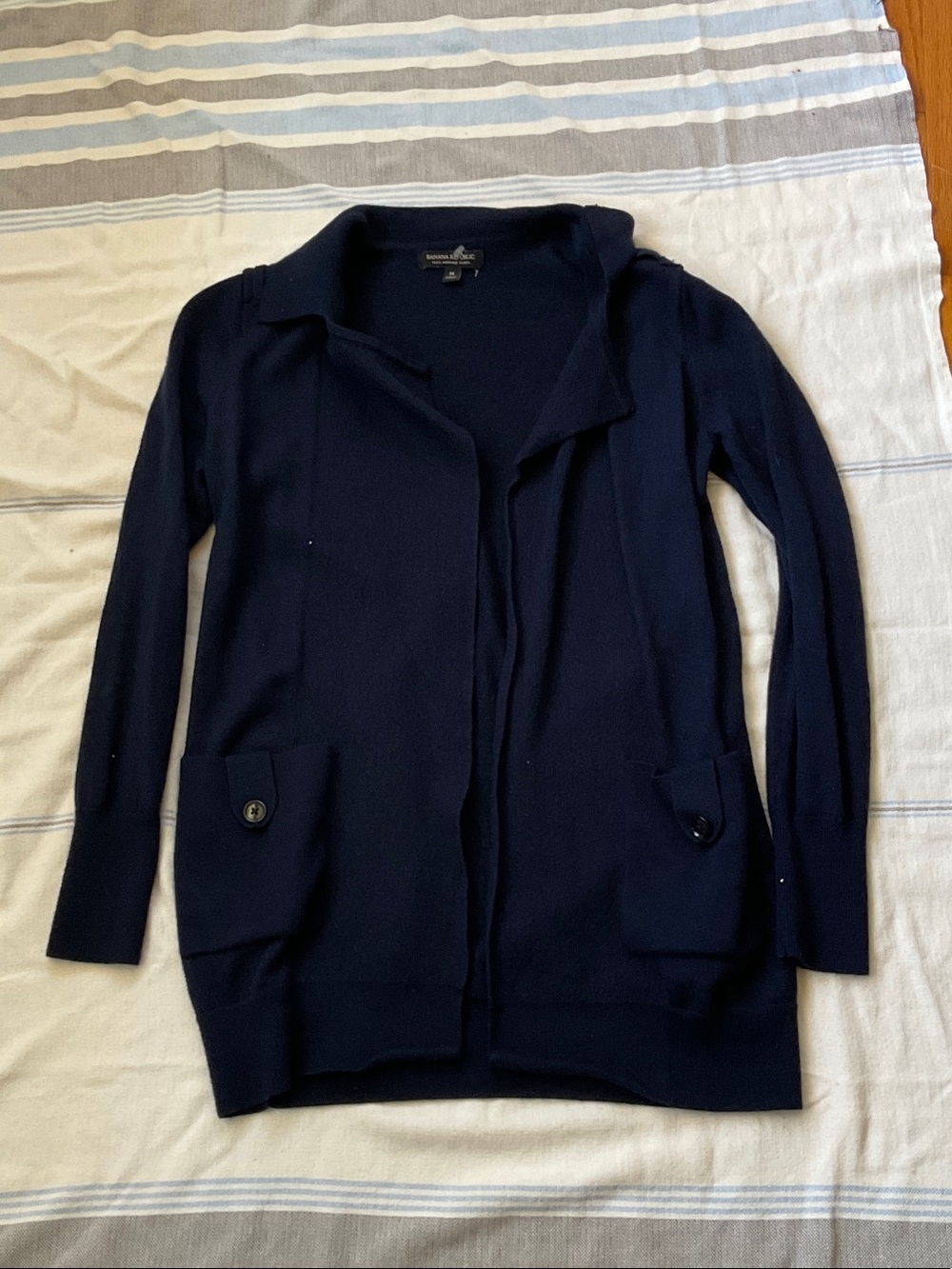 Banana Republic Navy Open Collar Cardigan with Pocket Tabs